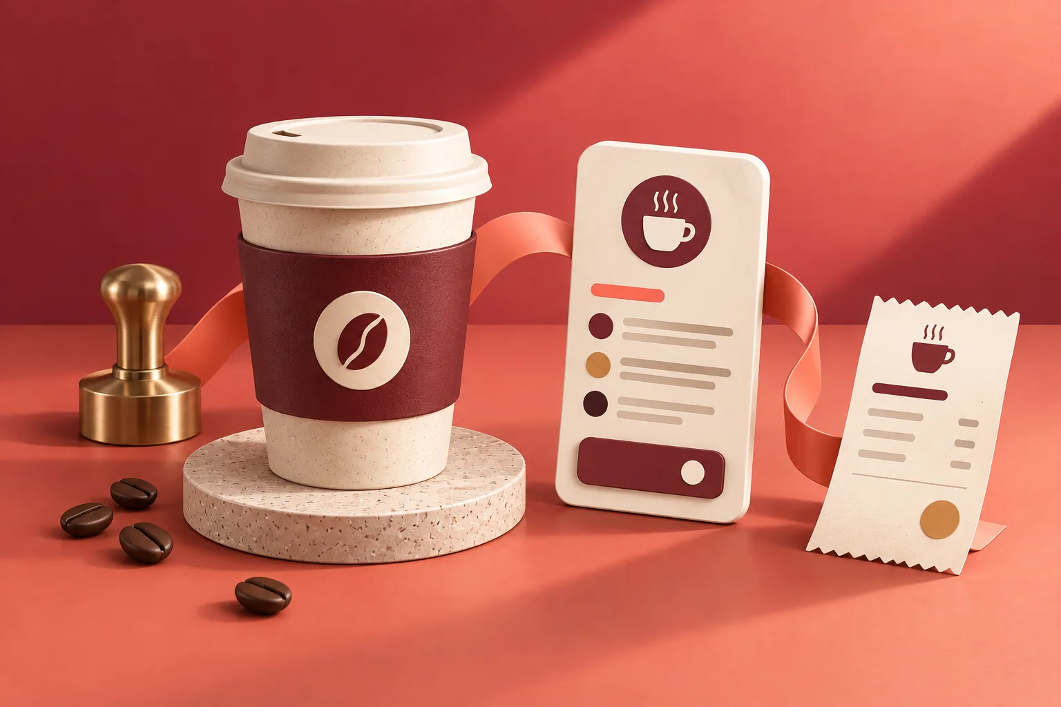 Illustration of coffee ordering, payment and order tracking