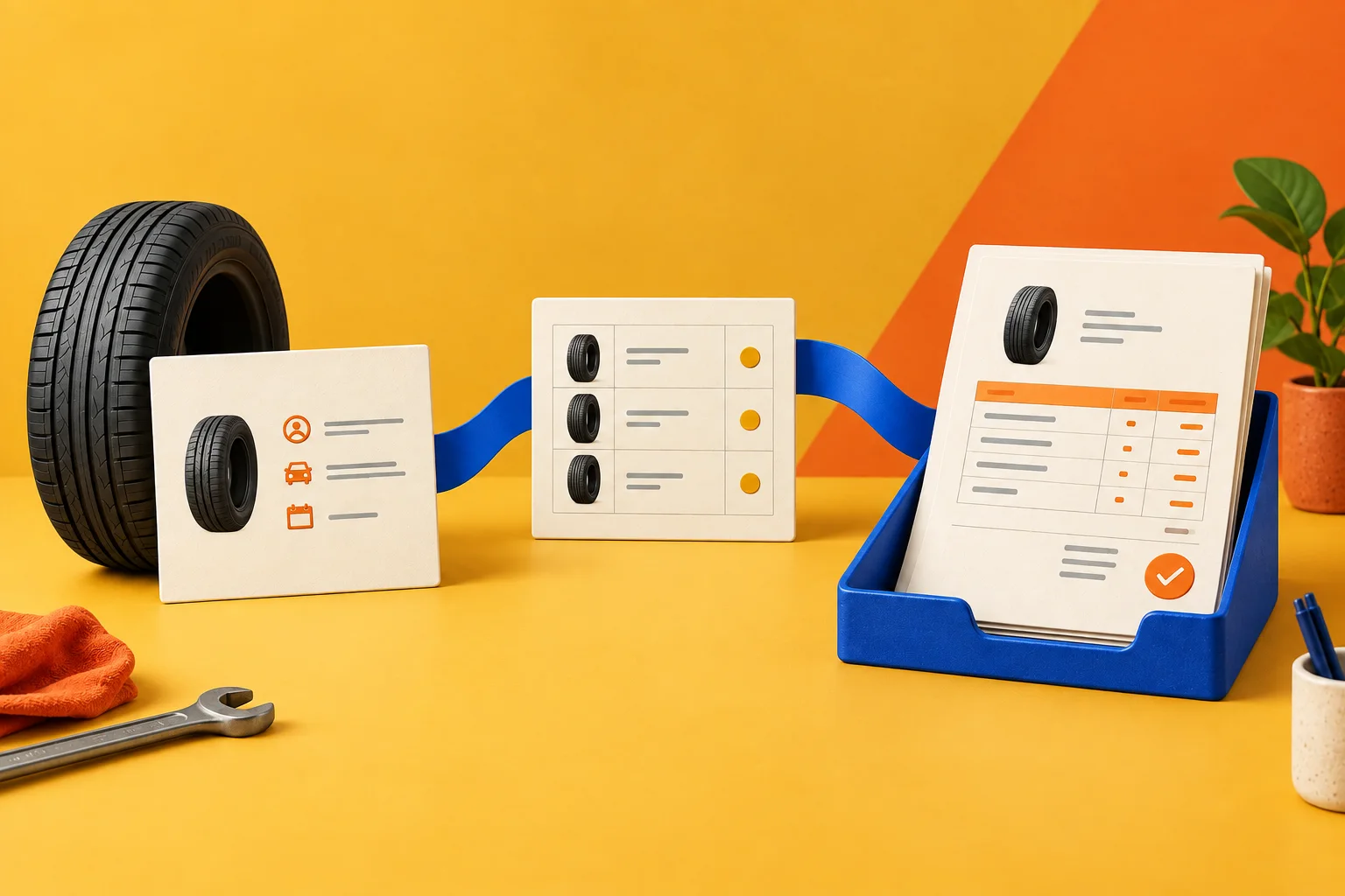 Illustration of an assisted tyre workshop invoice workflow